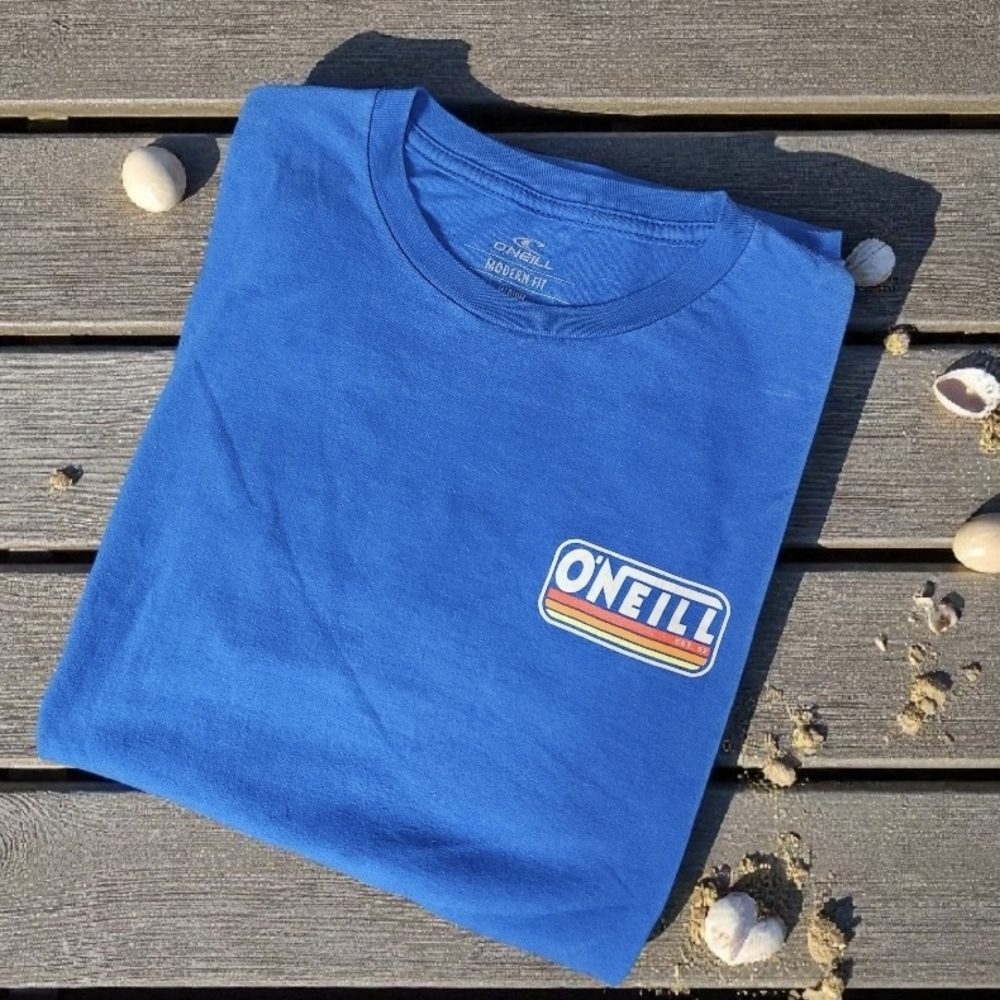 O'Neill Blue Mens Medium Modern Fit Shirt 80's Retro Vibe Short Sleeves Crewneck